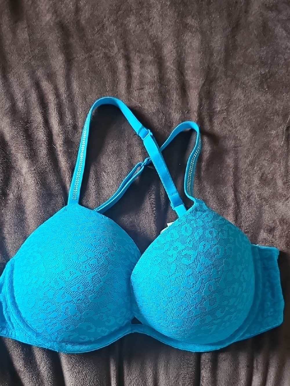 PINK Victoria's Secret Blue Lace Padded Bra with Adjustable Straps